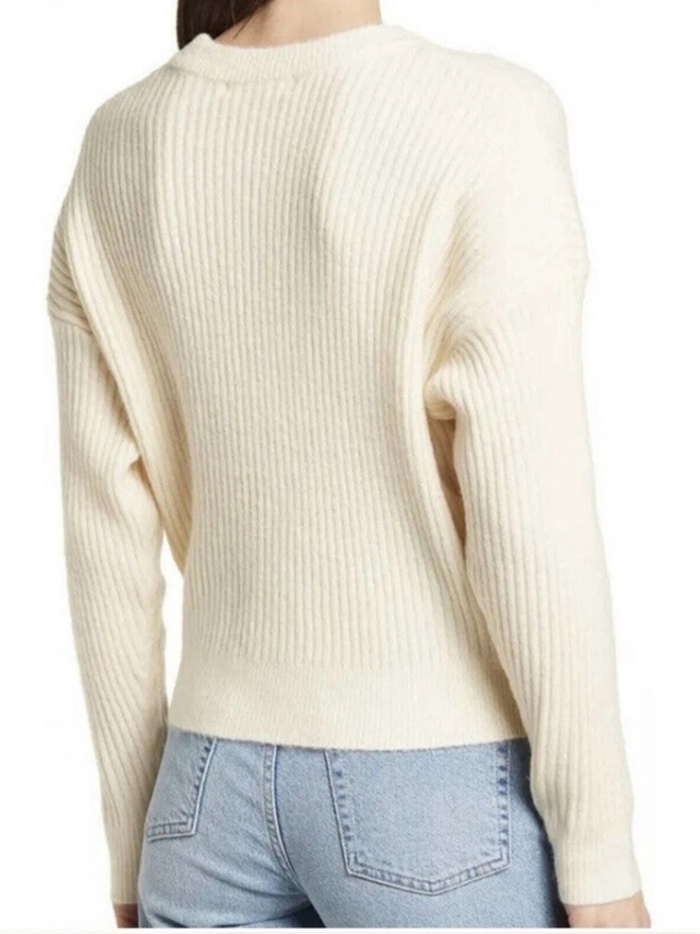 Elodie Cream Crewneck Cropped Ribbed Sweater Medium - Picture 8 of 8